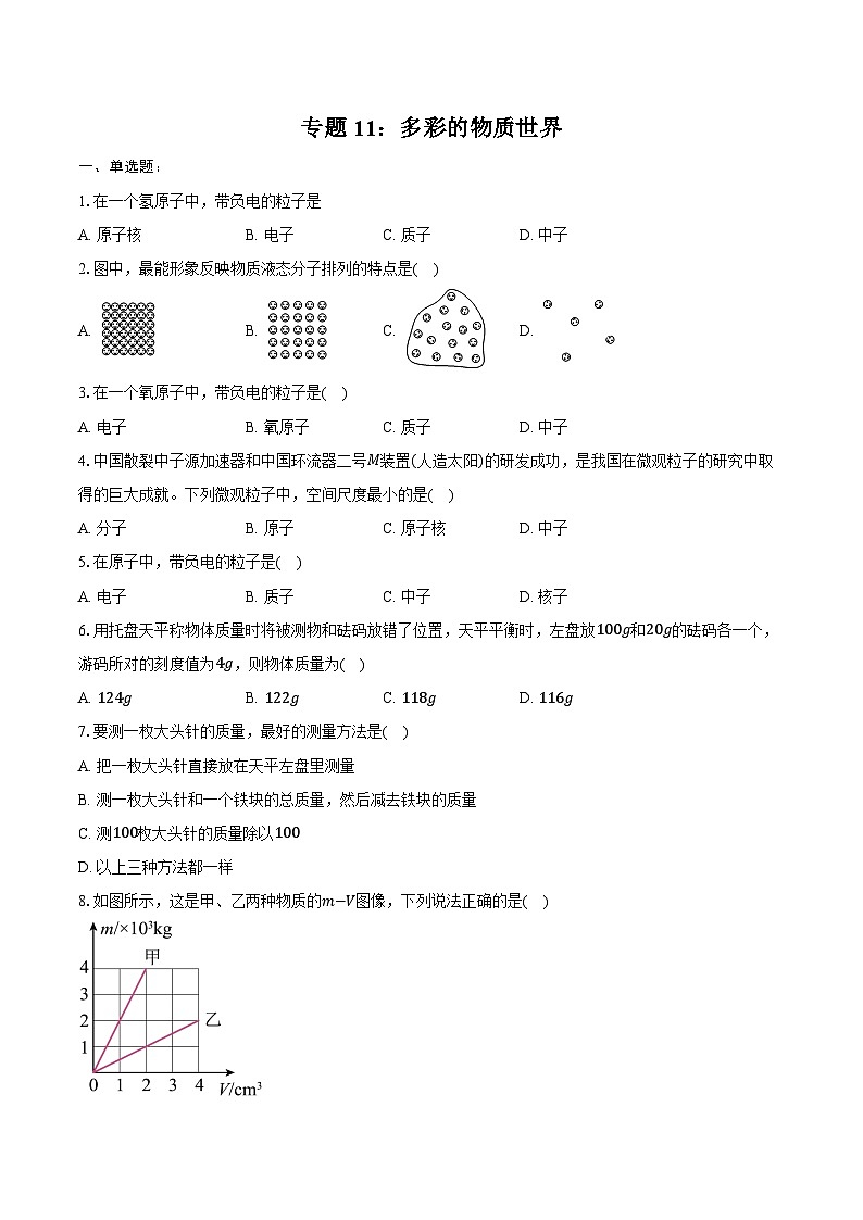 2025年中考物理二轮复习专题11：多彩的物质世界  练习  （含答案+解析）第1页