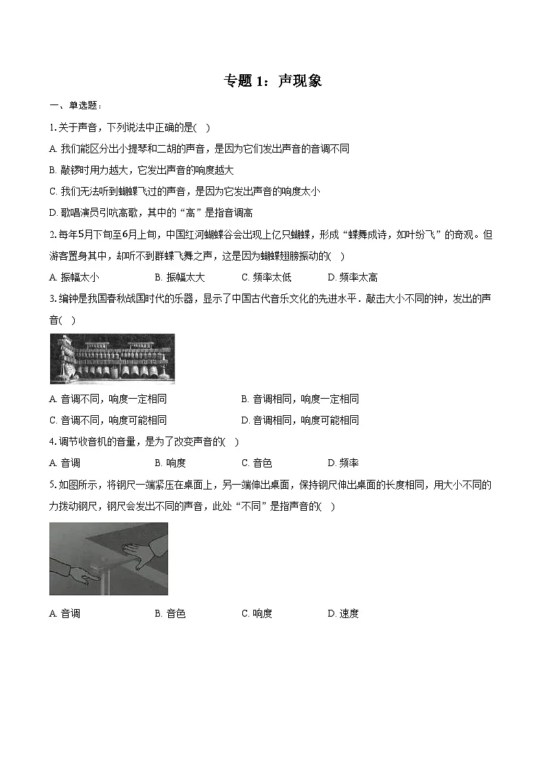 2025年中考物理二轮复习专题1： 声现象 练习 （含答案+解析）第1页