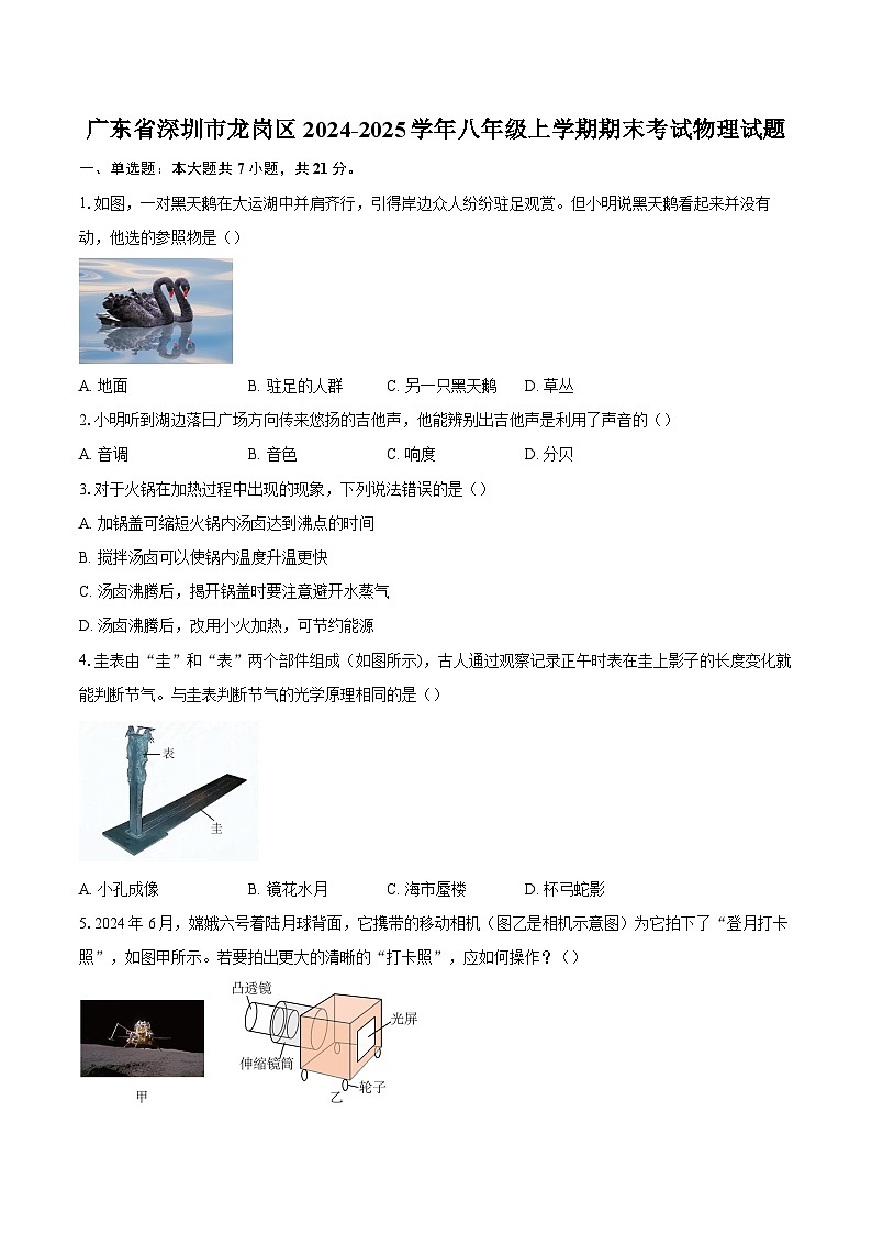 广东省深圳市龙岗区2024-2025学年八年级上学期期末考试物理试题-自定义类型第1页
