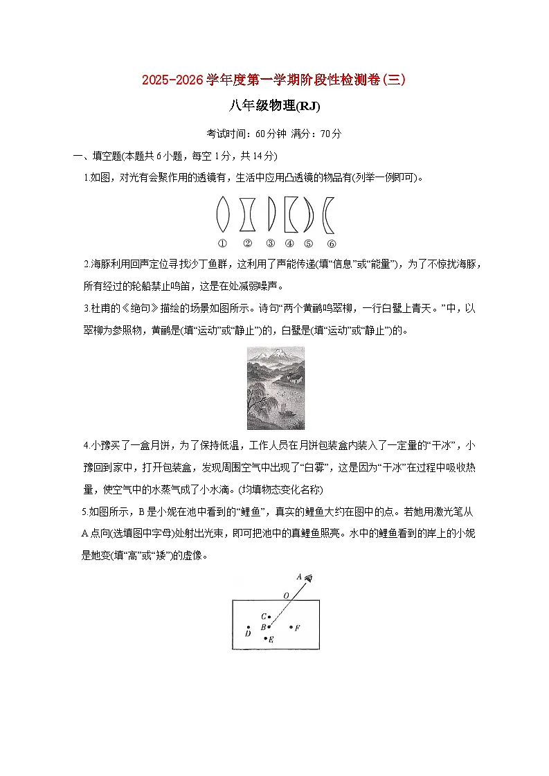 河南省平顶山市鲁山县第六教研区2025-2026学年八年级上学期（12月）月考物理试题（附答案）第1页