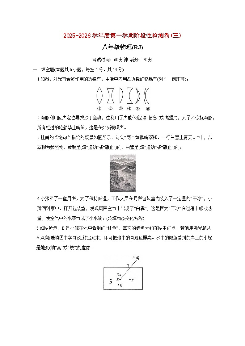 河南省平顶山市鲁山县第六教研区2025-2026学年八年级上学期（12月）月考物理试题（附答案）第1页