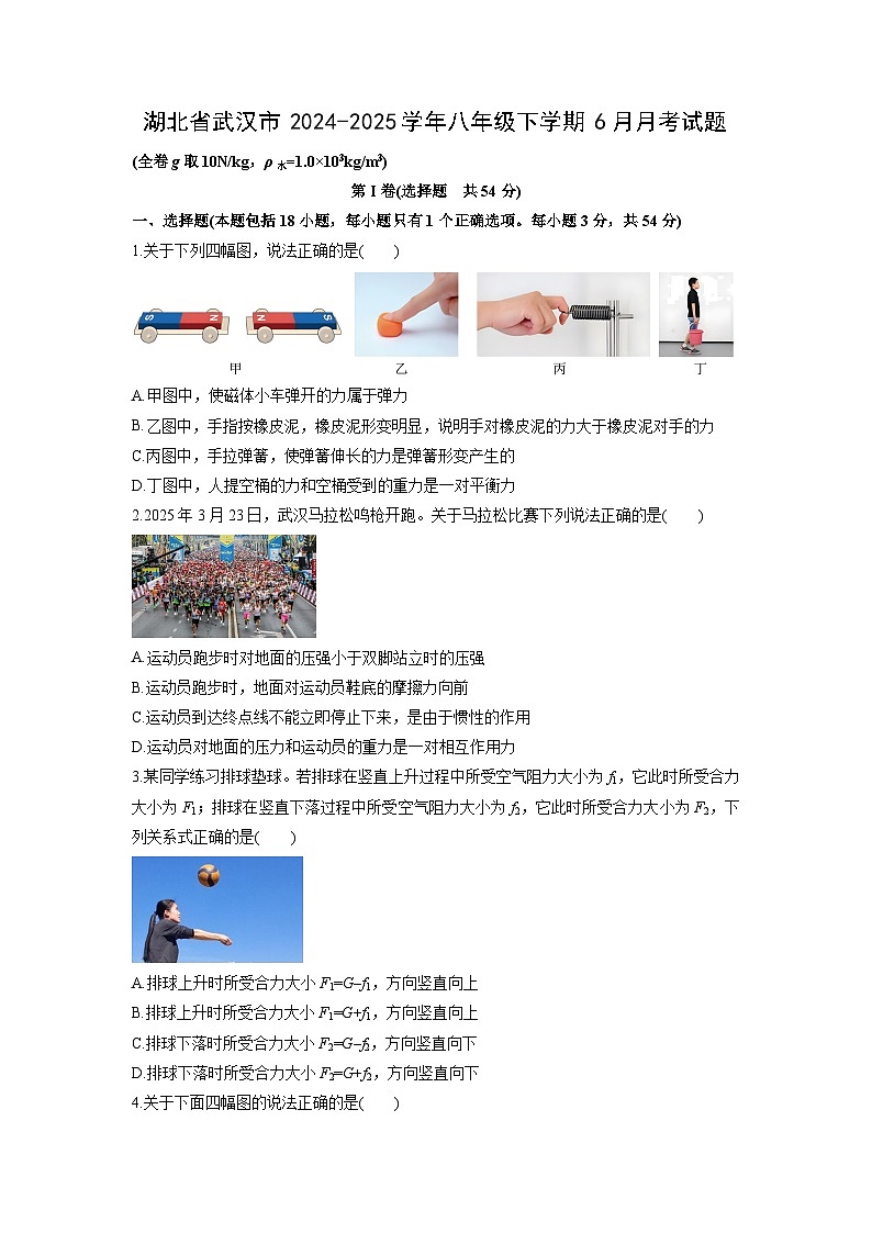 2024-2025学年湖北省武汉市八年级下学期6月月考物理试卷（学生版）第1页