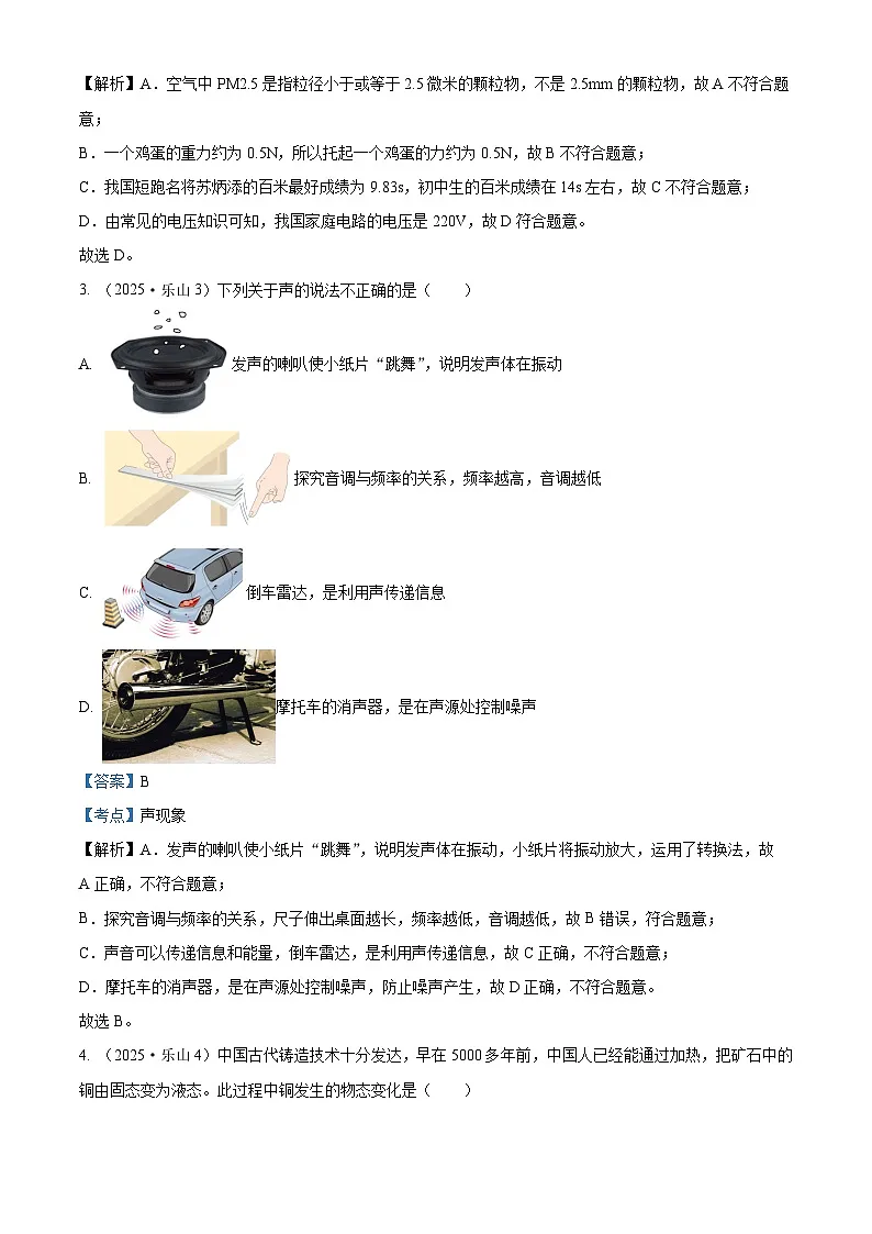 2025年四川省乐山市中考物理真题试卷（Word版附解析）第2页