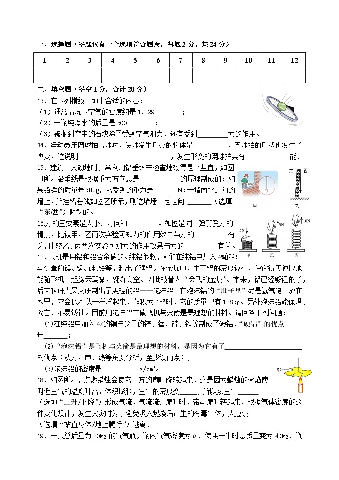 2024-2025八年级下学期期中检测物理试卷第3页