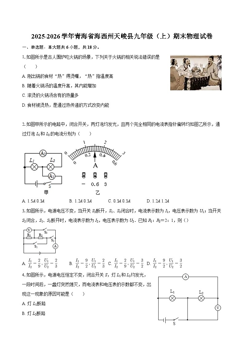 2025-2026学年青海省海西州天峻县九年级（上）期末物理试卷-自定义类型第1页