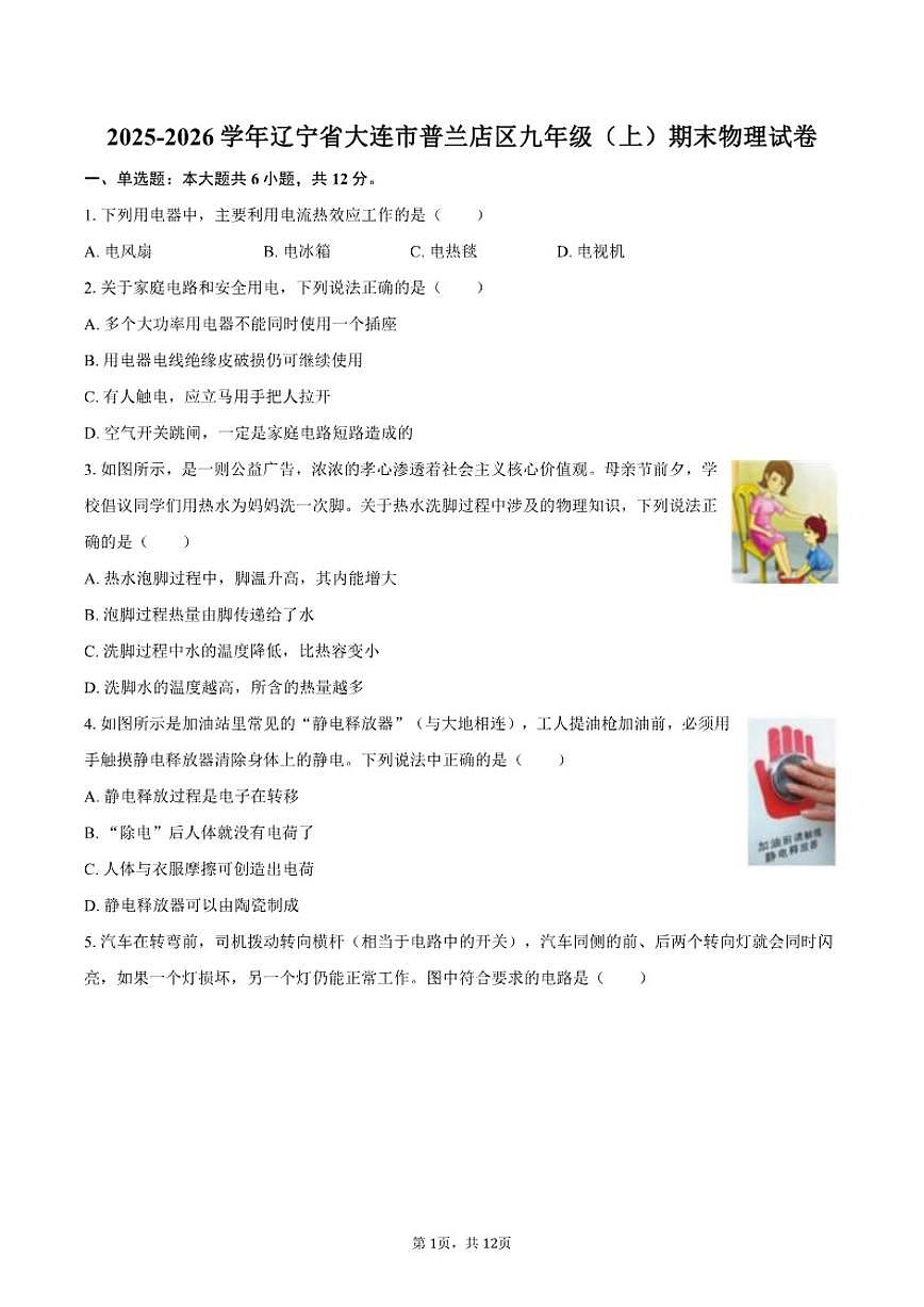 2025-2026学年辽宁省大连市普兰店区九年级（上）期末物理试卷（含答案）第1页