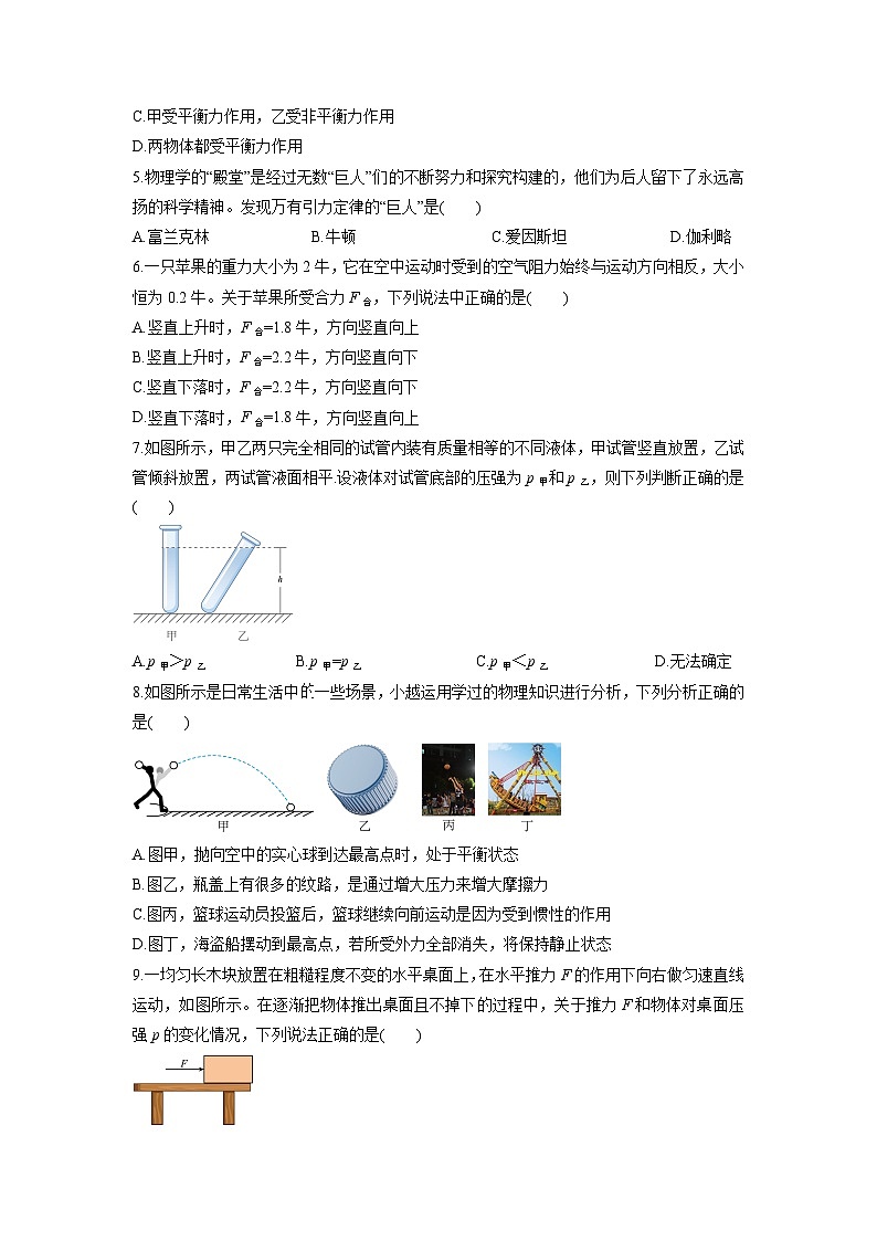 2024-2025学年河北省邯郸市八年级下学期期中考试物理试卷（学生版）第2页