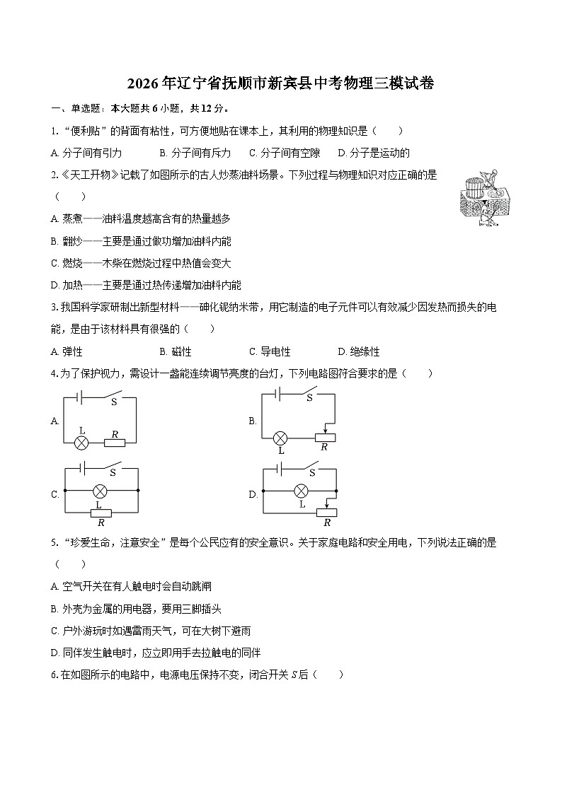 2026年辽宁省抚顺市新宾县中考物理三模试卷-自定义类型第1页