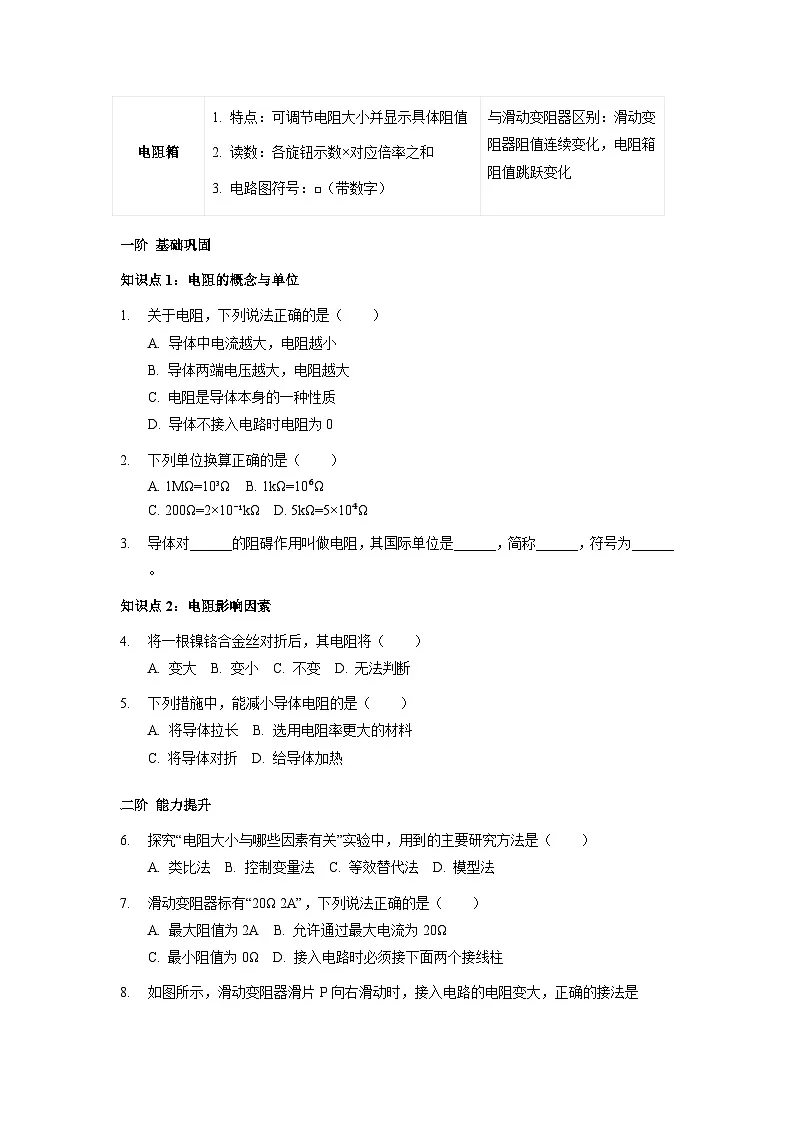 沪科版2025-2026学年物理九年级全一册16.1+电阻和变阻器【课后5分钟 同步练】-习题【含解析】第2页