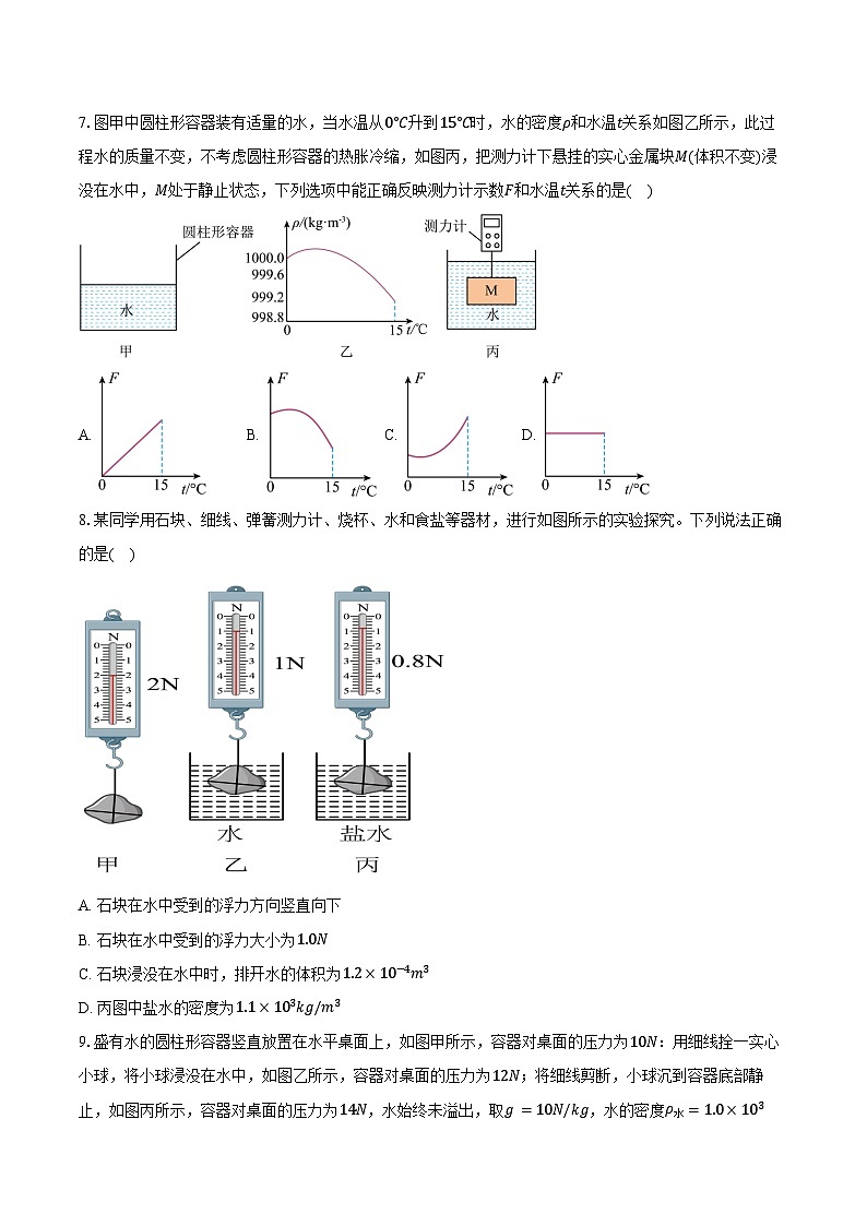10.3 物体的沉浮条件及应用-练习题 ----2024-2025学年人教版物理八年级下学期练习题（含答案+解析）第3页