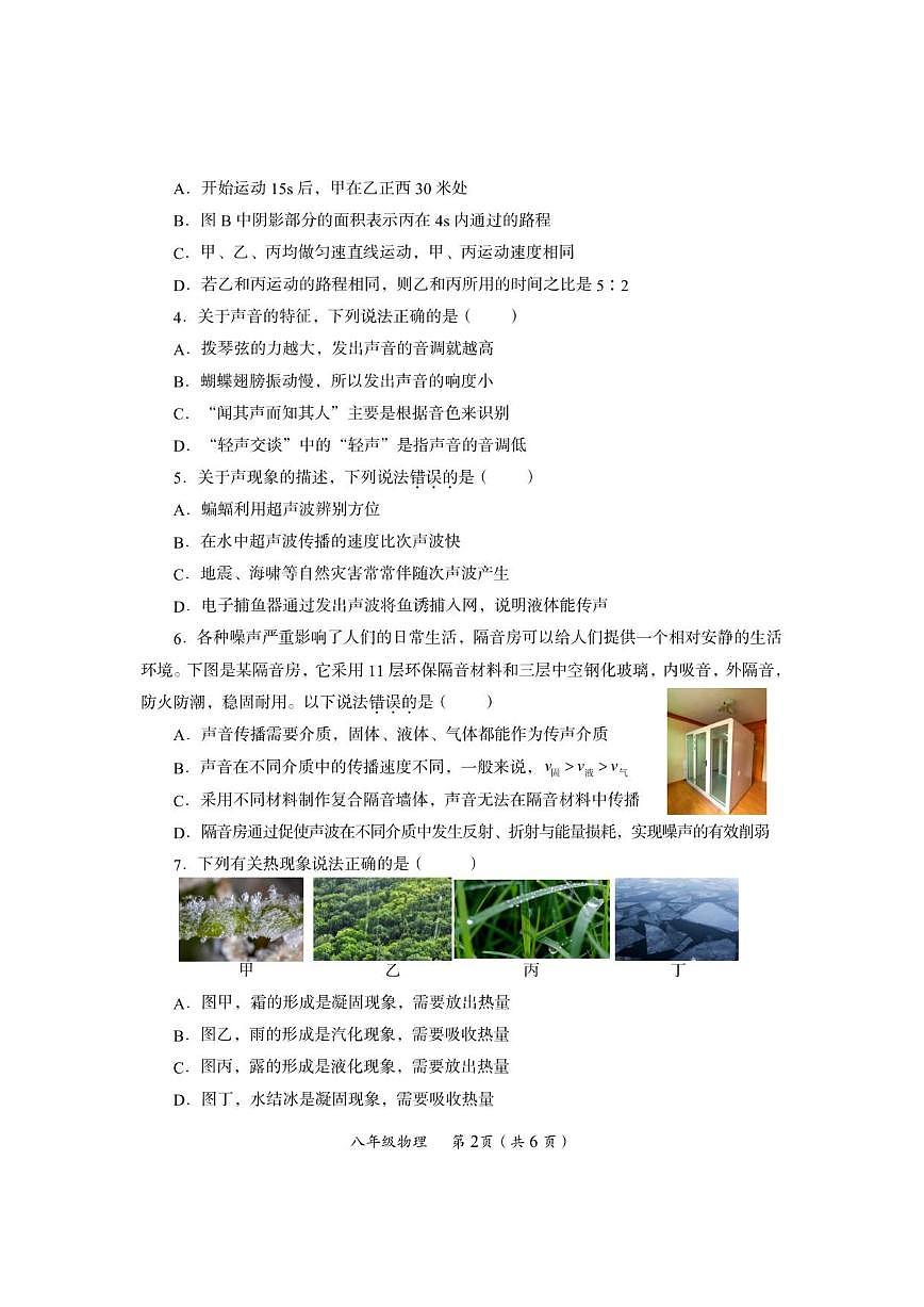 2025-2026学年四川省资阳市安岳县八年级上学期物理期末试题（含答案）第2页