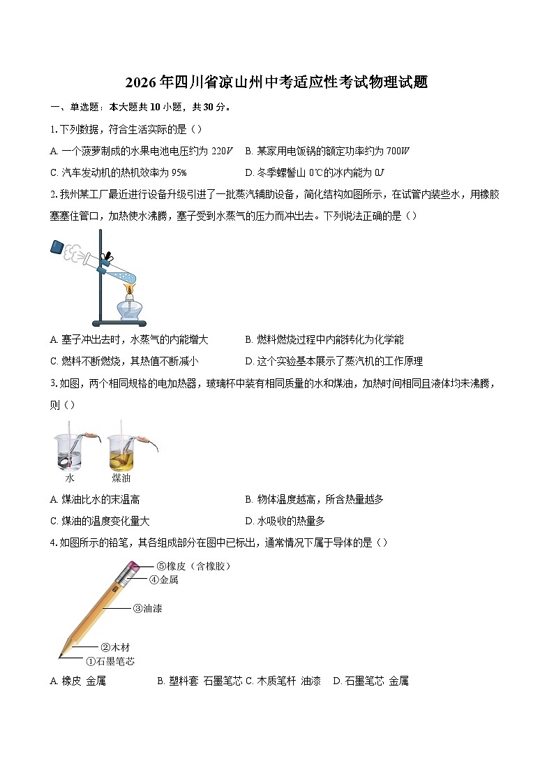 2026年四川省凉山州中考适应性考试物理试题-自定义类型第1页