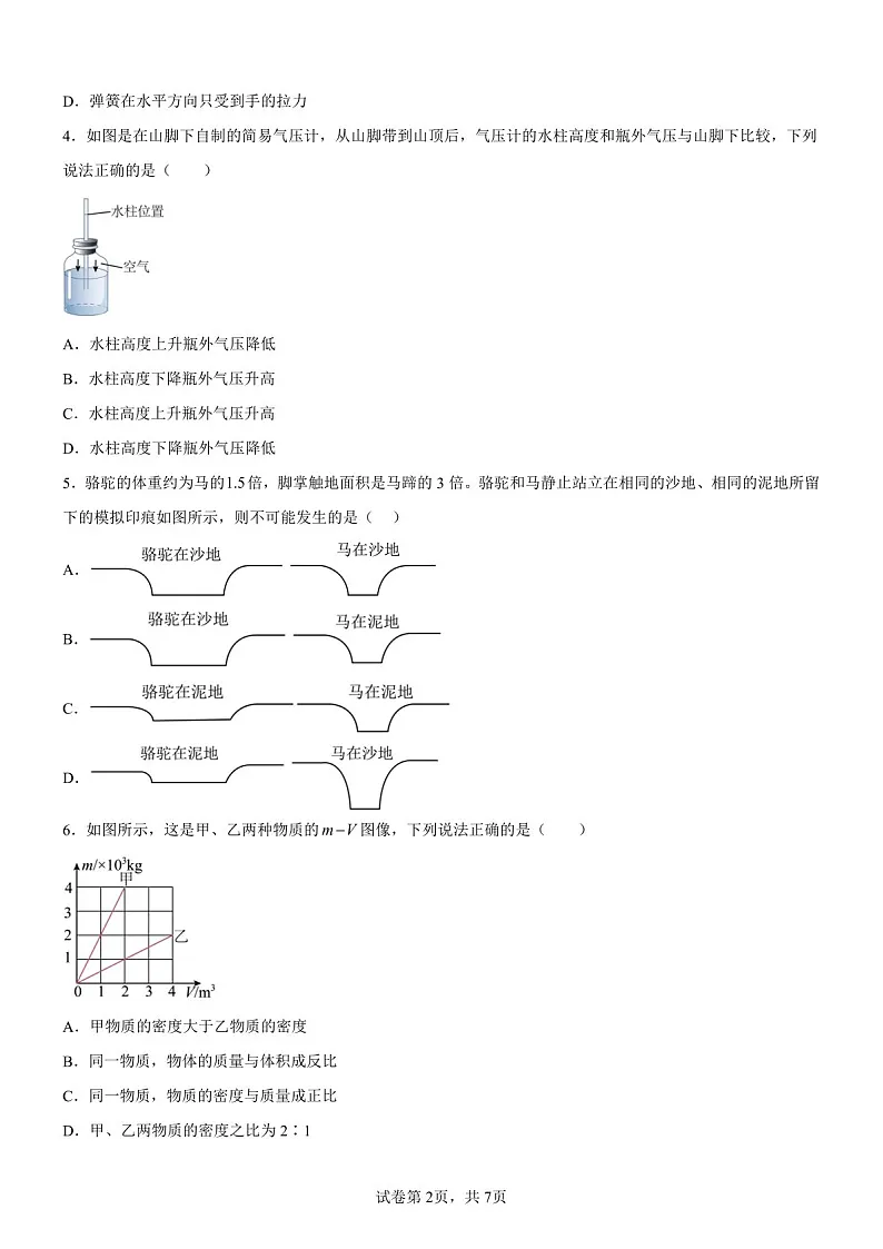 广东省广州市执信中学2024-2025学年八年级下学期期中物理试题（含答案）第2页