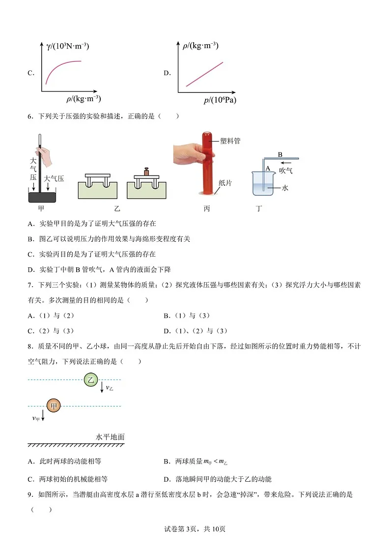 广东省广州市白云区2024-2025学年八年级下学期期末检测物理试题（含答案）第3页
