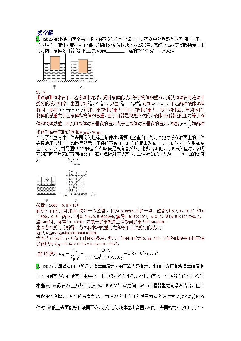 2023-2025年安徽省各地市中考物理模拟题分类精选14.物体的浮沉条件及应用第1页