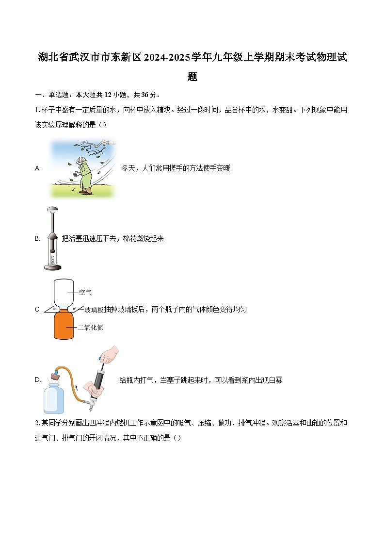 湖北省武汉市市东新区2024-2025学年九年级上学期期末考试物理试题-自定义类型第1页