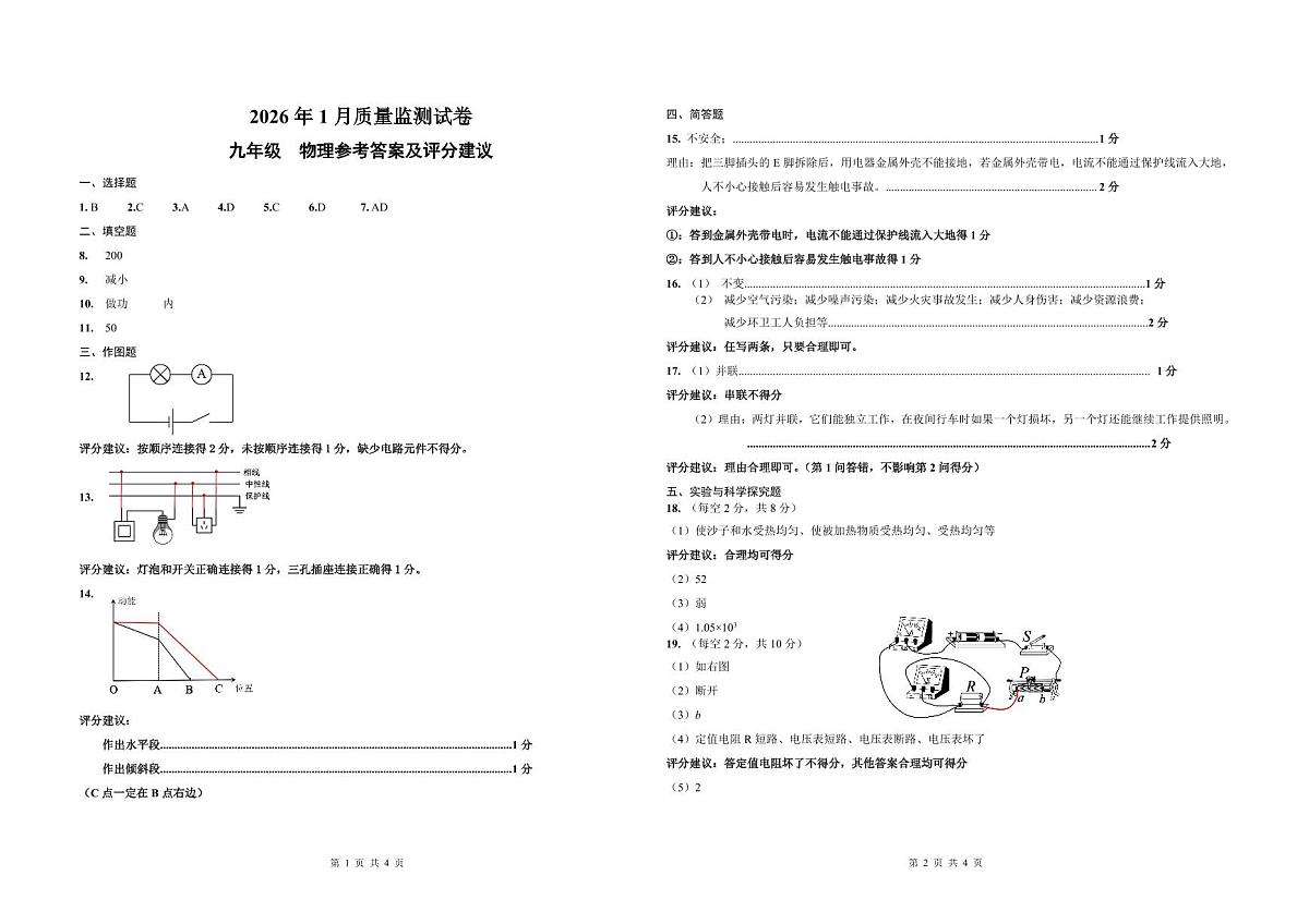 九年级物理参考答案及评分建议A3(1)第1页