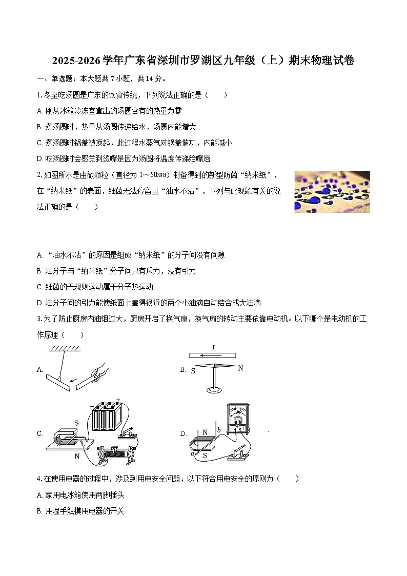 2025-2026学年广东省深圳市罗湖区九年级（上）期末物理试卷-自定义类型第1页