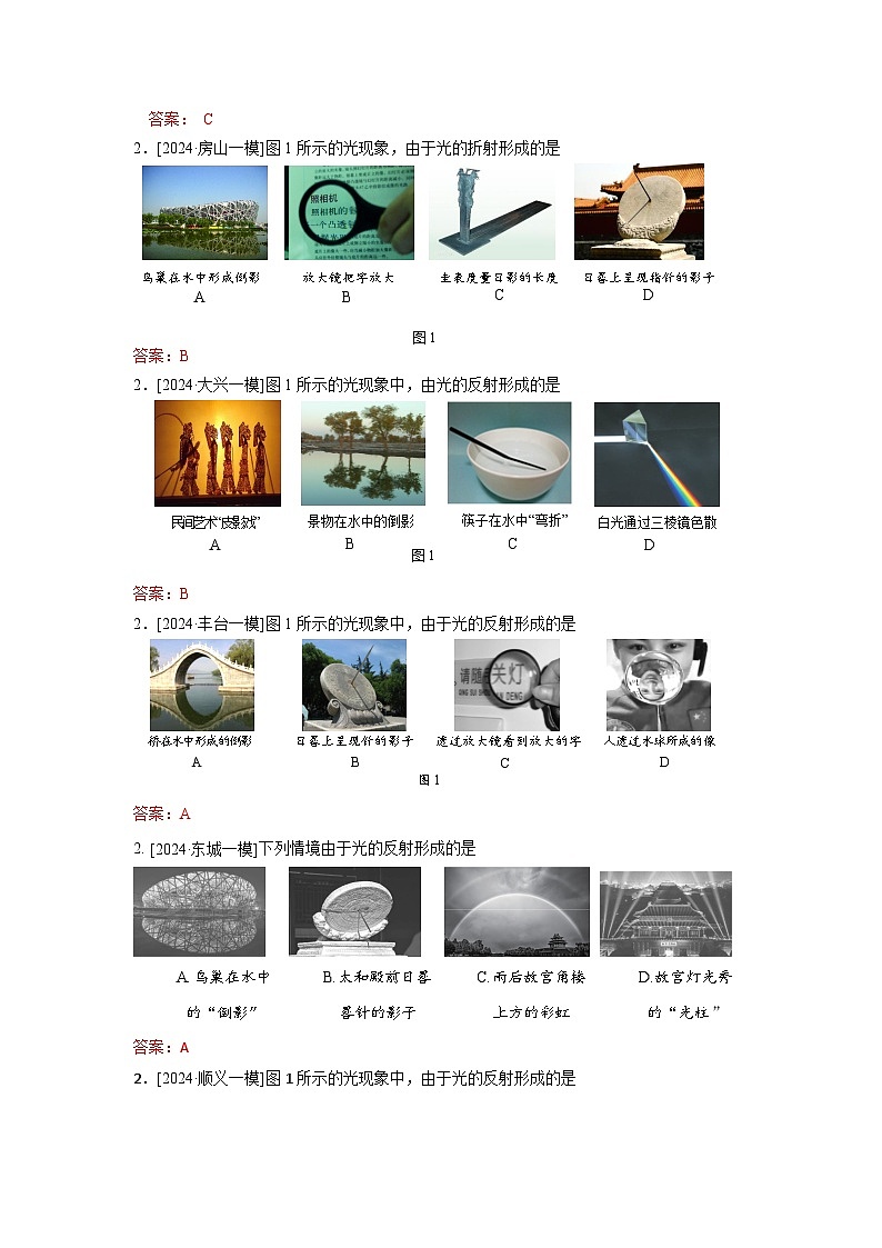 2023-2024年北京市中考物理模拟题分类精选14光现象  平面镜成像（Word版附答案）第2页