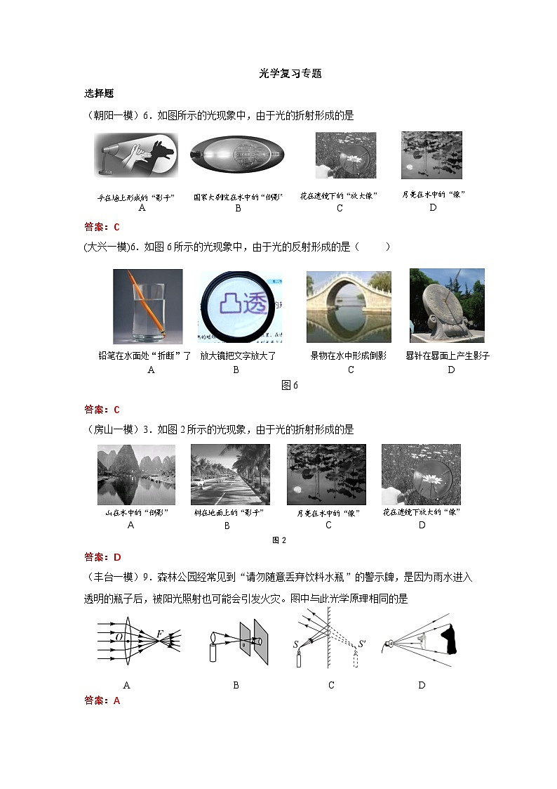 2025年北京市中考物理一模试题分类精选7 光学（Word版附答案）第1页