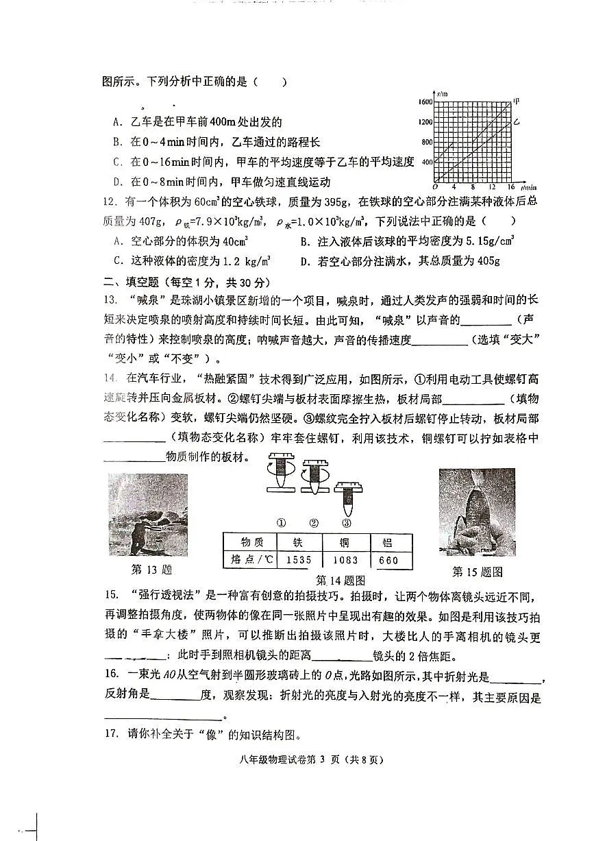 江苏省扬州市宝应县2025-2026学年度八年级第一学期期末统考物理试卷（含答案）第3页