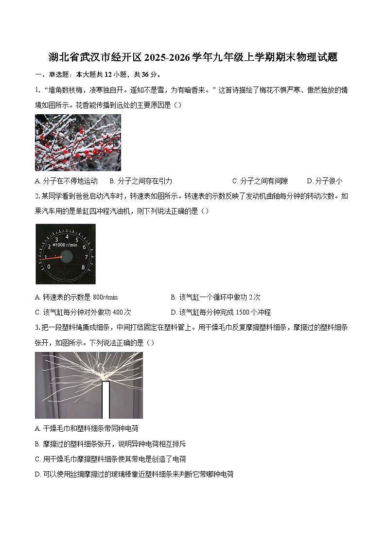 湖北省武汉市经开区2025-2026学年九年级上学期期末物理试题-自定义类型第1页