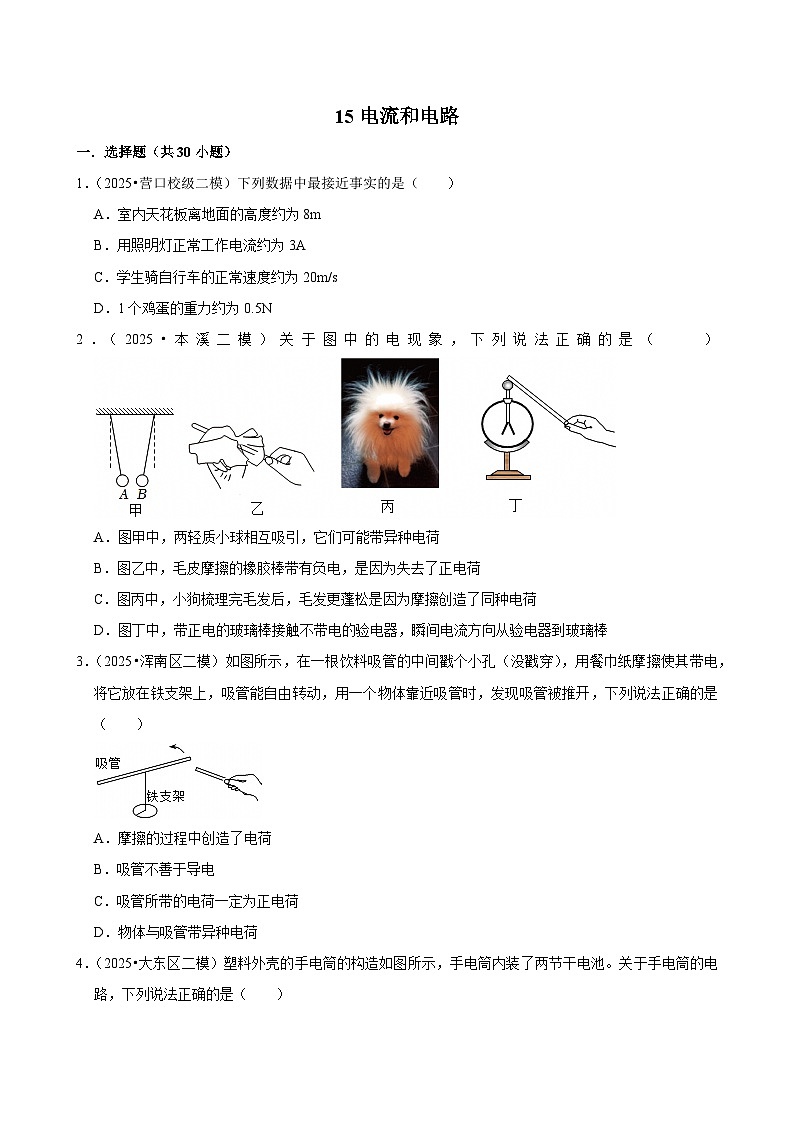 2025年辽宁省中考物理模拟试题分类精选15电流和电路（1）（Word版附解析）第1页