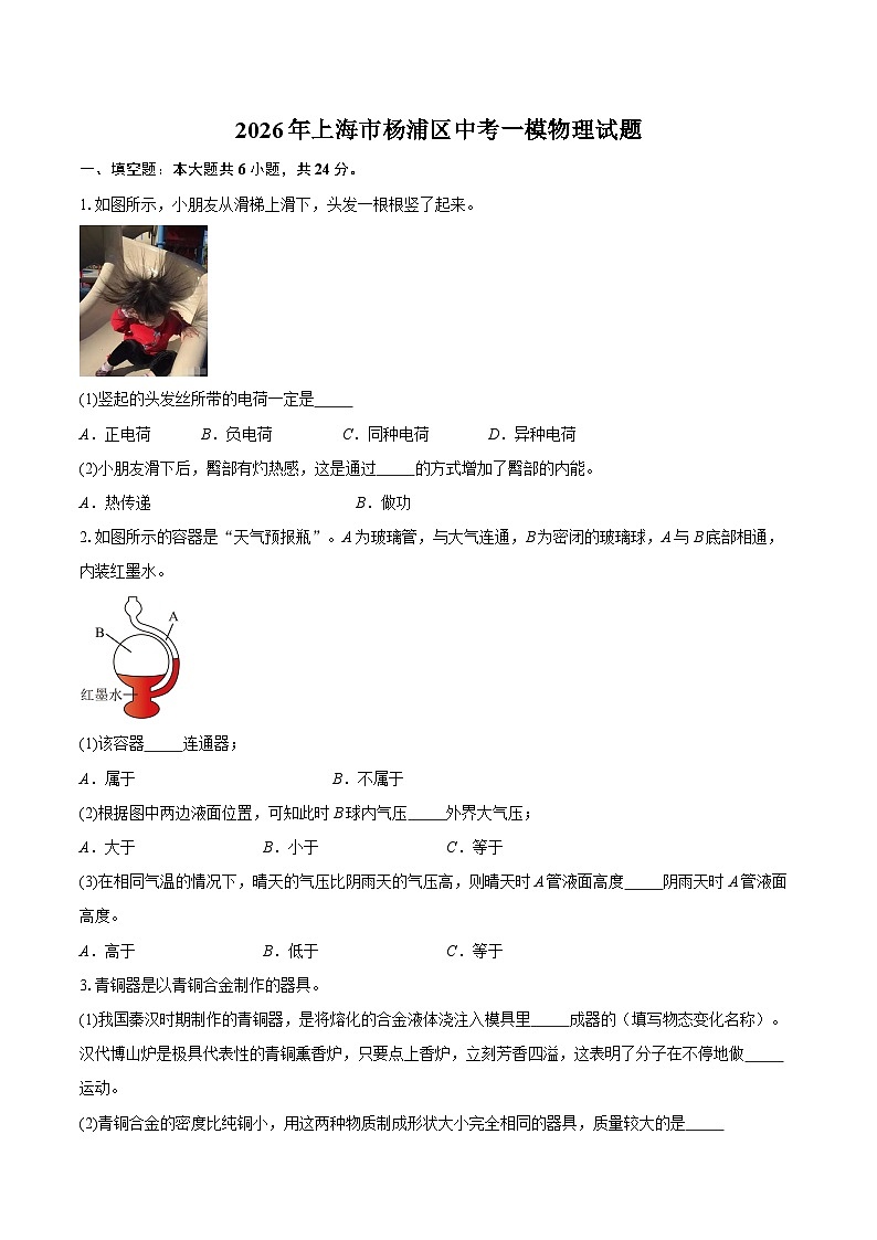 2026年上海市杨浦区中考一模物理试题-自定义类型第1页