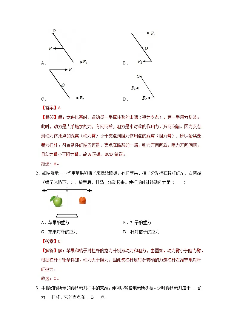 第十一章第11.1节 探究：杠杆的平衡条件 2025-2026学年沪科版2024初中物理八年级下册同步复习讲义-第2页