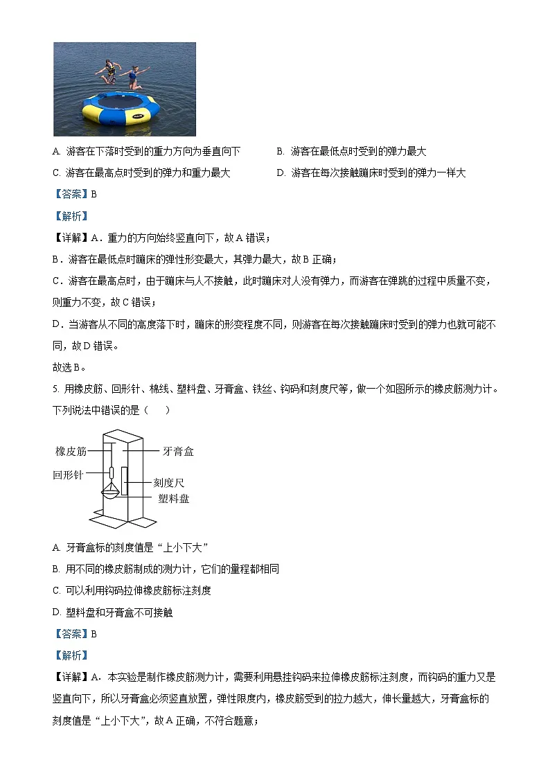 广东省深圳市龙岗区龙城高级中学（教育集团）龙城初级中学八年级下学期期中考试物理试题（解析版）-A4第3页