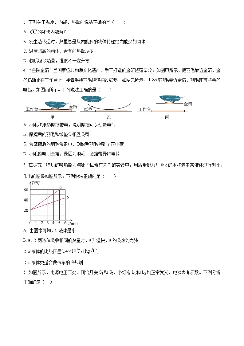 广东省佛山市南海区狮山镇初中九年级上学期期中教学质量检测物理试题（原卷版）-A4第2页