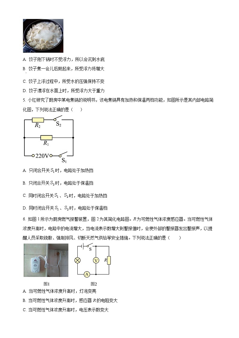 2025年广东省深圳市福田区红岭中学中考一模物理试题-A4第2页