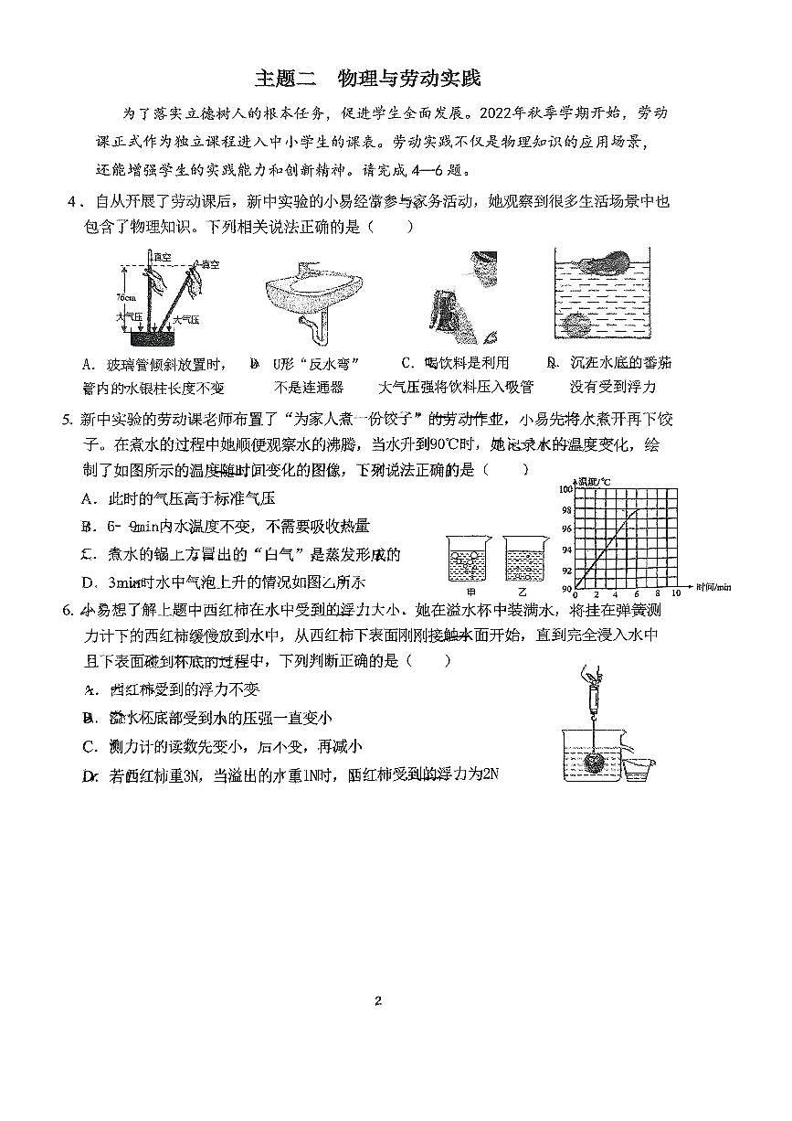 广东省深圳市宝安区新安中学2024-2025学年九年级下学期物理3月份月考试卷第2页