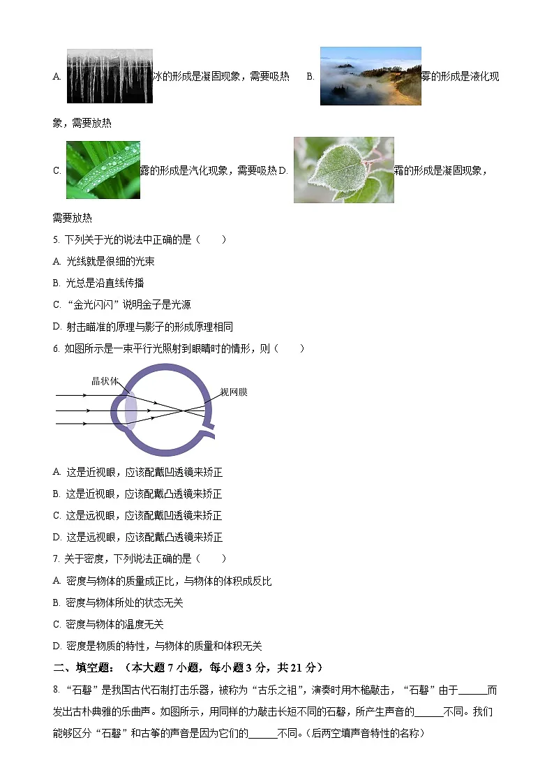 广东省惠州市惠东县八年级上学期期末统考物理试题（原卷版）-A4第2页