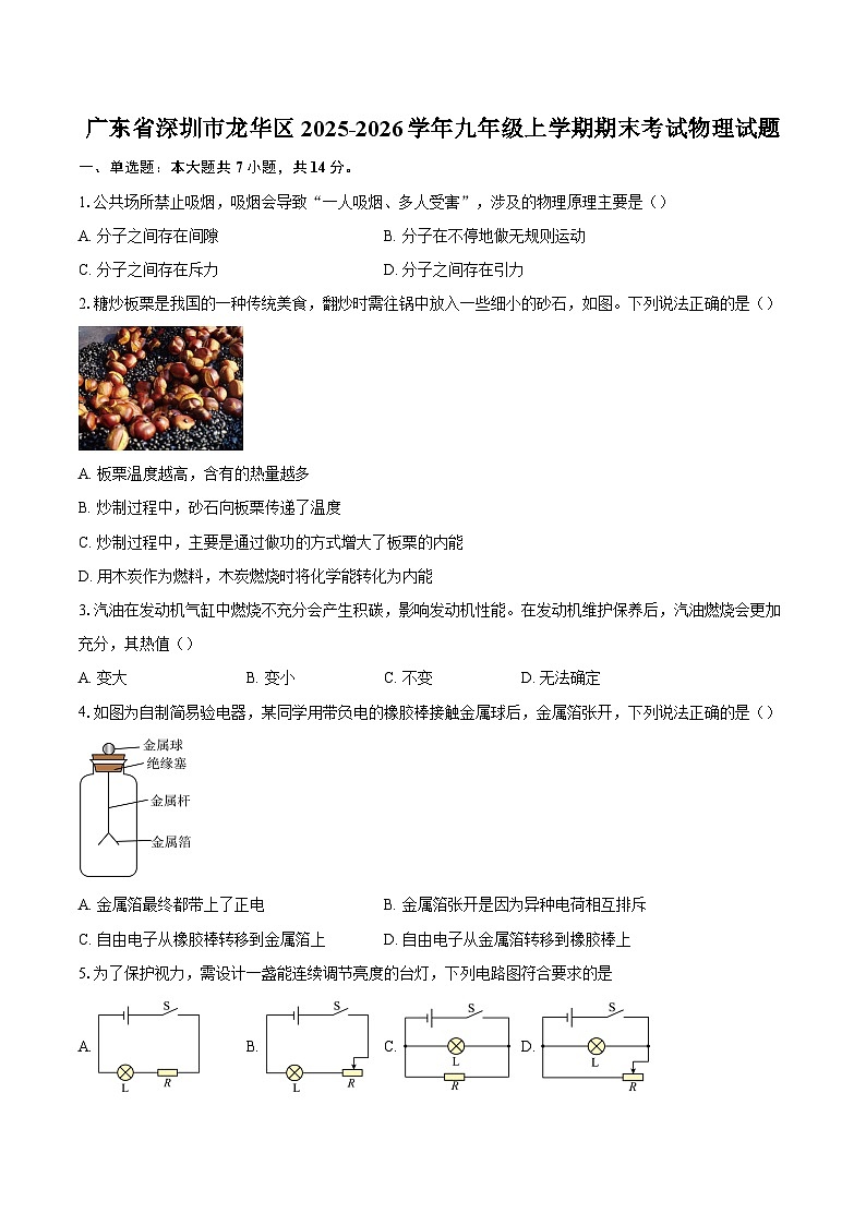 广东省深圳市龙华区2025-2026学年九年级上学期期末考试物理试题-自定义类型第1页