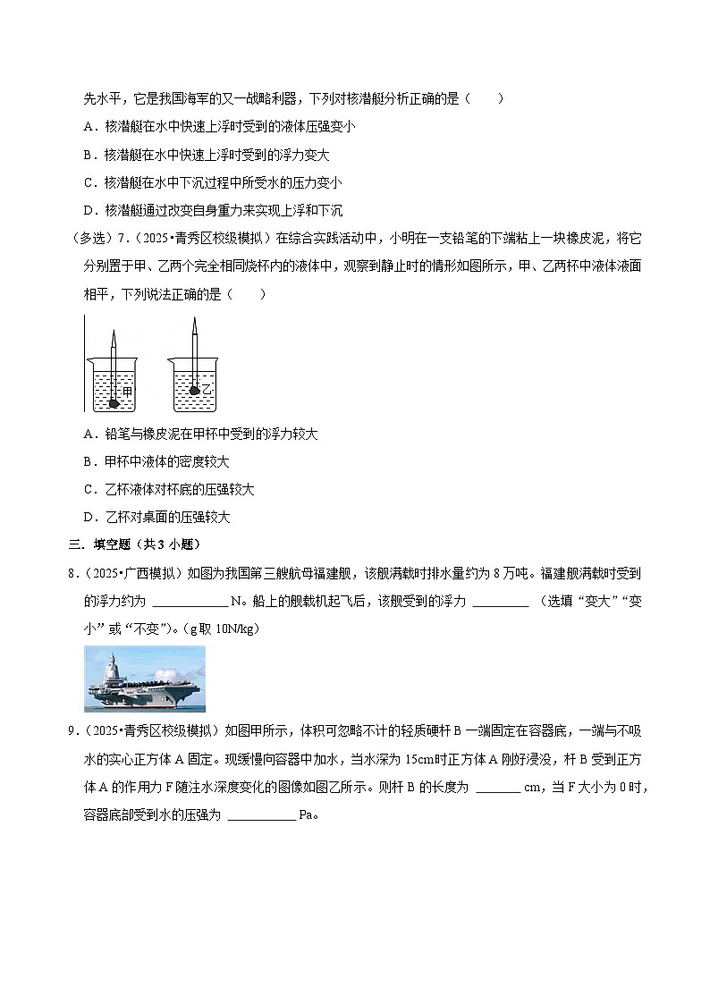 2025年广西各地市中考物理模拟试题分类汇编9浮力1（Word版附解析）第3页