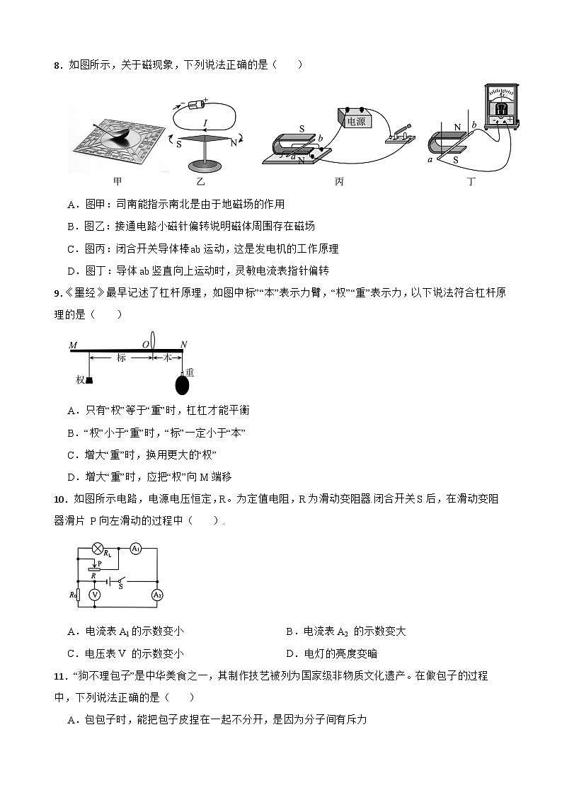 2024-2025学年下学期湖南省长沙市长郡集团九年级物理期中综合练习试卷第3页