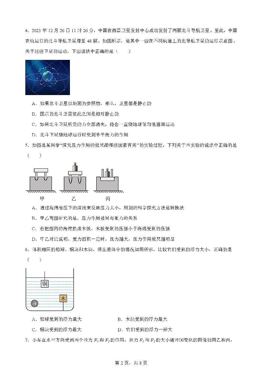 广东省深圳市南方科技大学附属实验学校2024-2025学年八年级下学期期中考试物理试卷第2页
