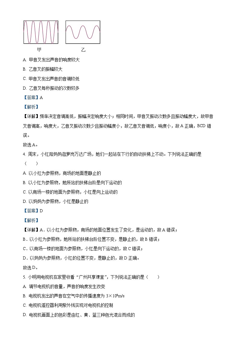 广东省广州市黄埔区八年级上学期期末考试物理试题（解析版）-A4第2页