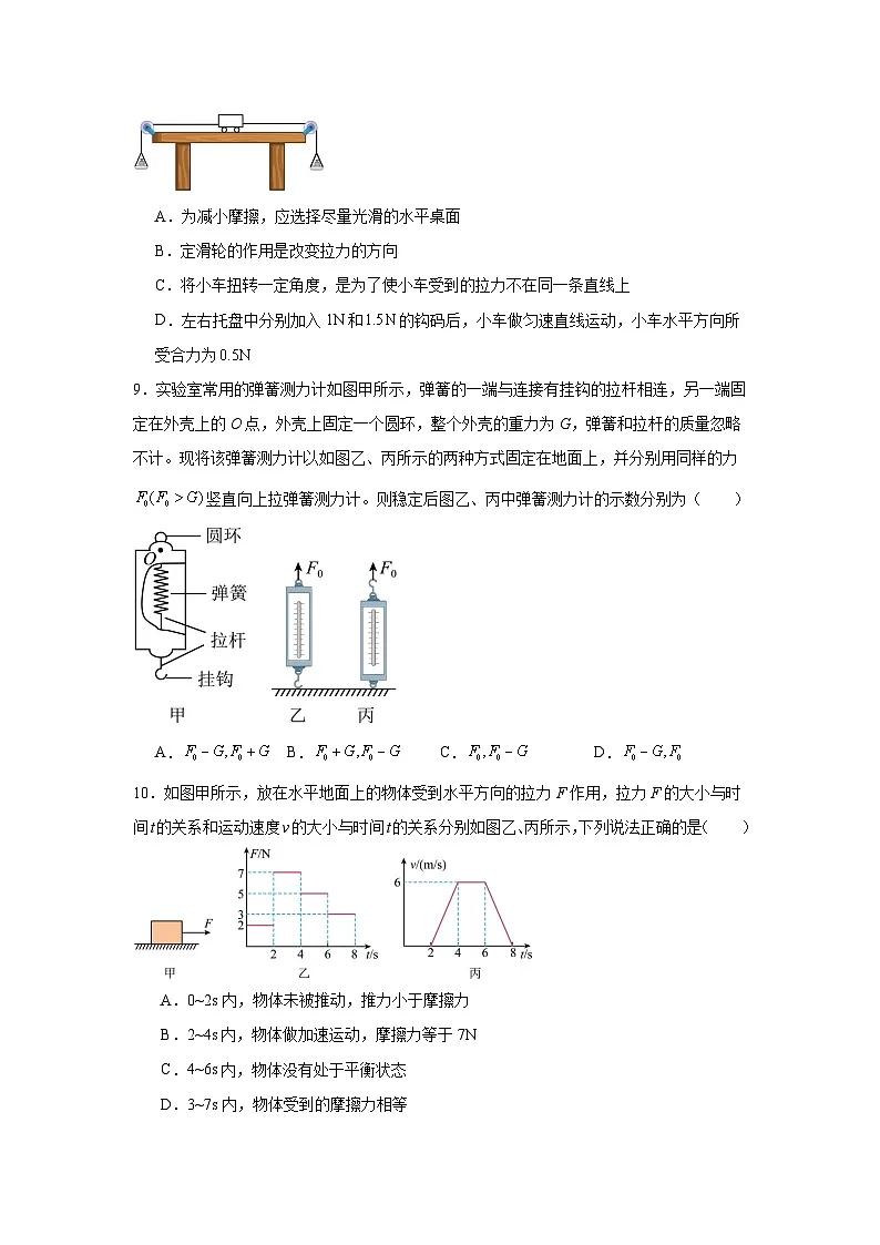7.5运动和力同步练习 沪粤版物理八年级下册第3页