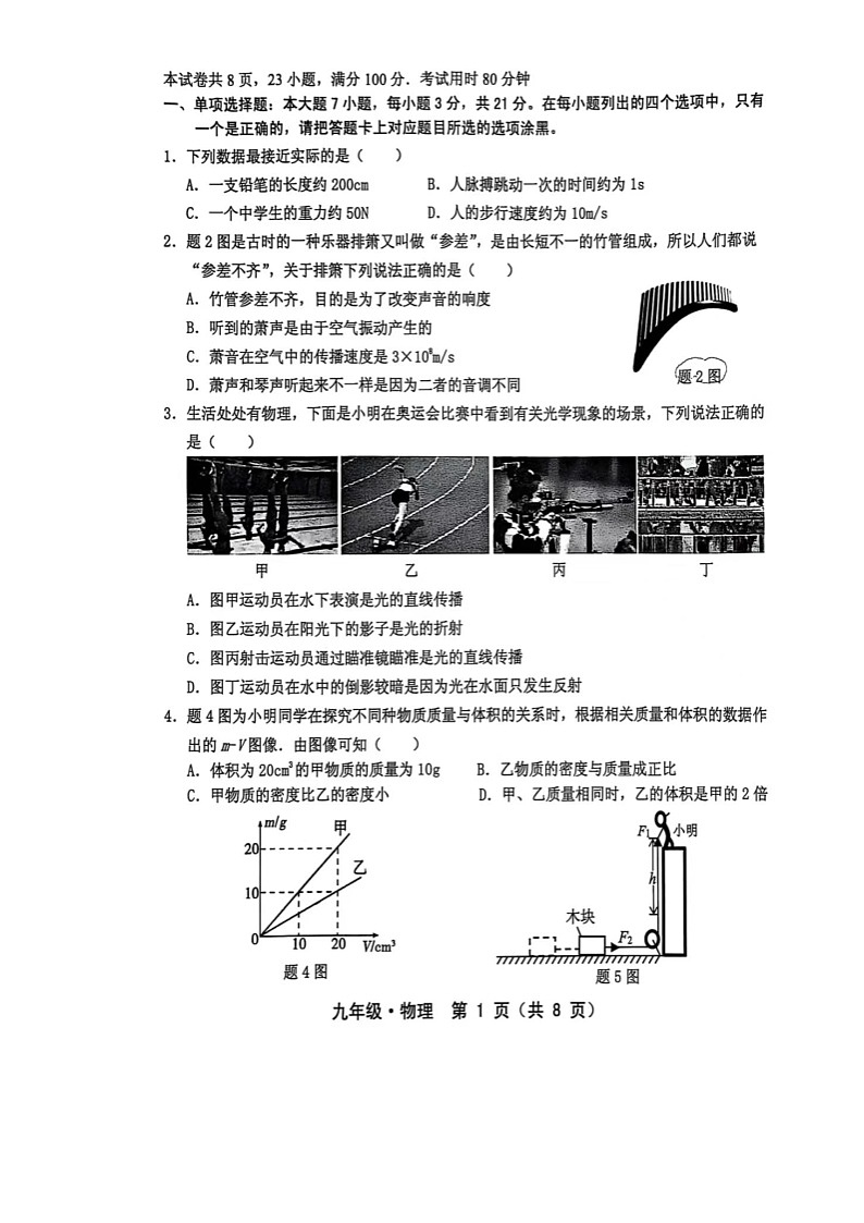 广东省汕尾市海丰县海丰县附城中学九年级下学期3月月考物理试题-A4第2页