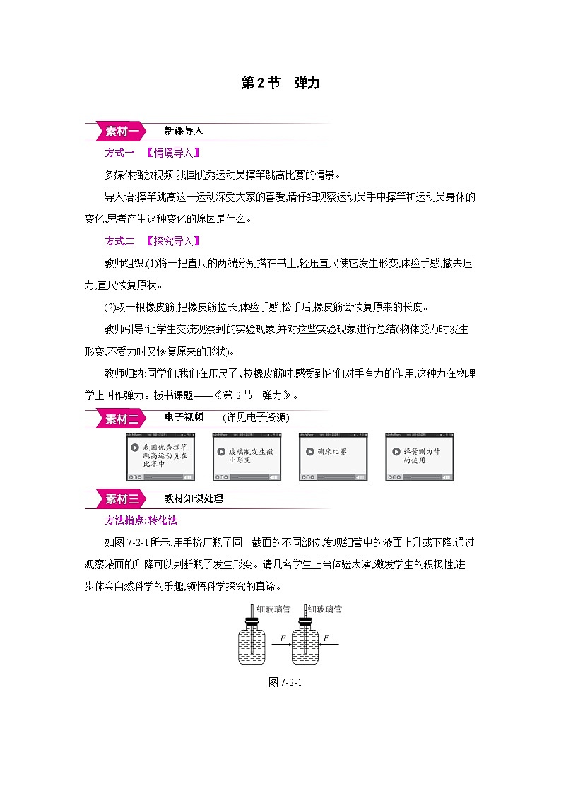 人教版八年级物理下册第七章力第2节 弹力备课素材教案第1页