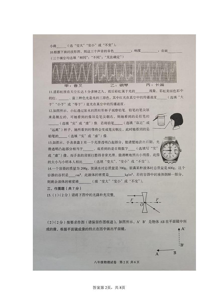 广东省湛江市徐闻县2024—2025学年上学期期末调研测试八年级物理试卷第2页