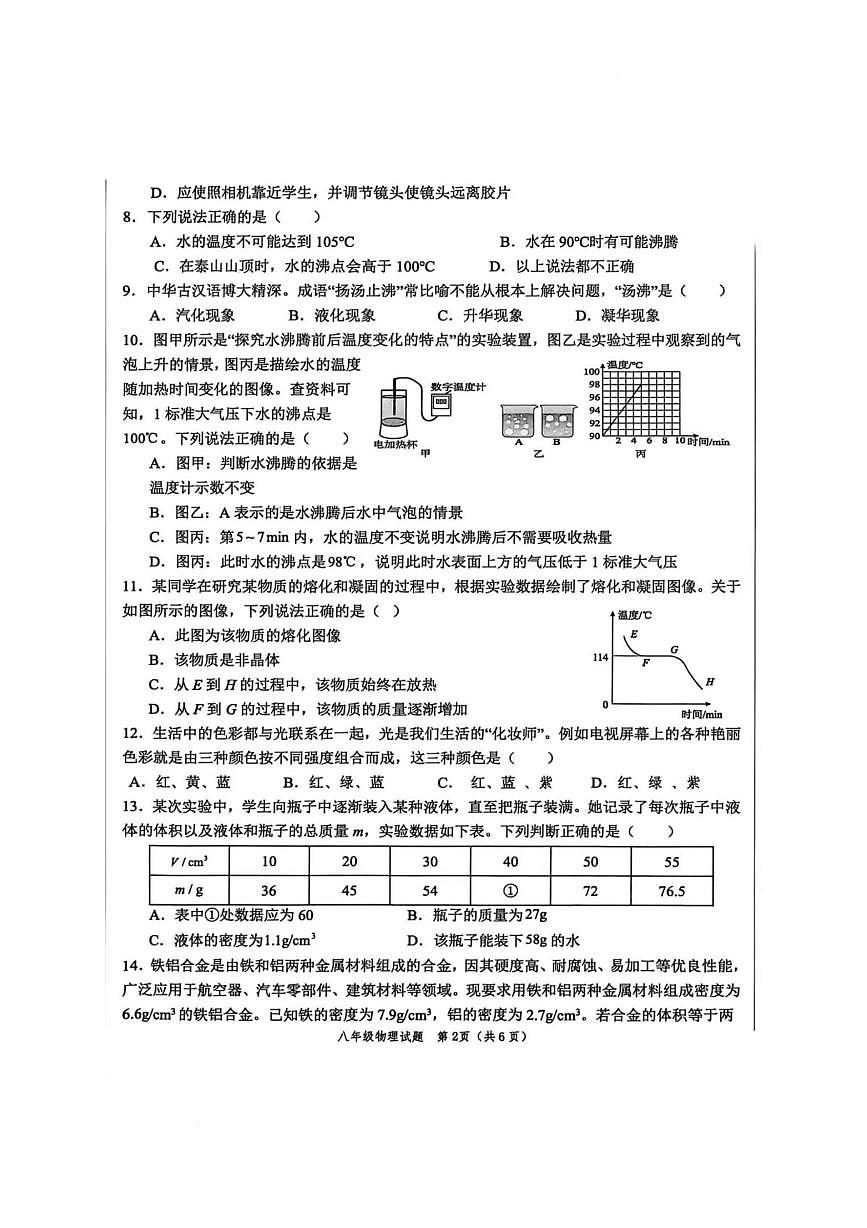 山东省菏泽开发区2025-2026学年上学期期末八年级物理试题含答案第2页