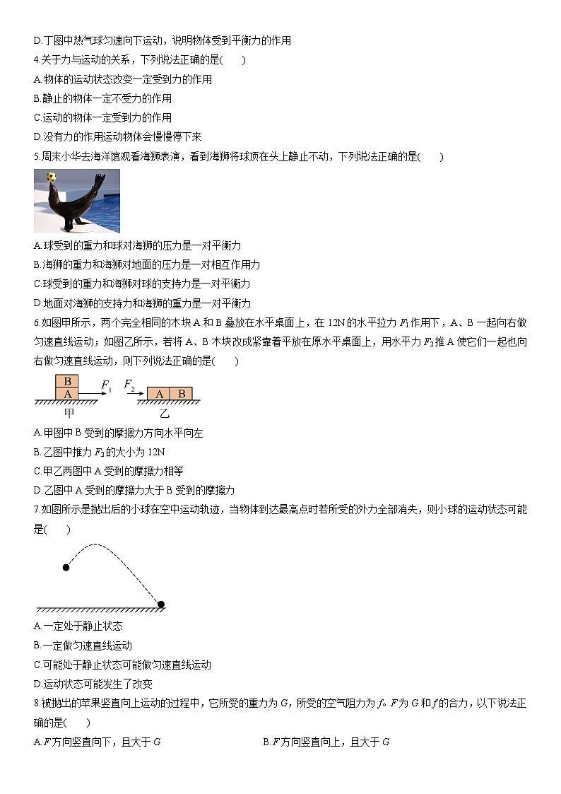 2024-2025学年湖北省宜昌市八年级下学期期中质量监测作业物理试卷（学生版）第2页