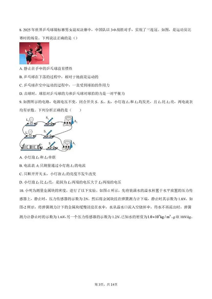 2025年陕西省初中学业水平考试物理（副题）试卷（含答案）第3页