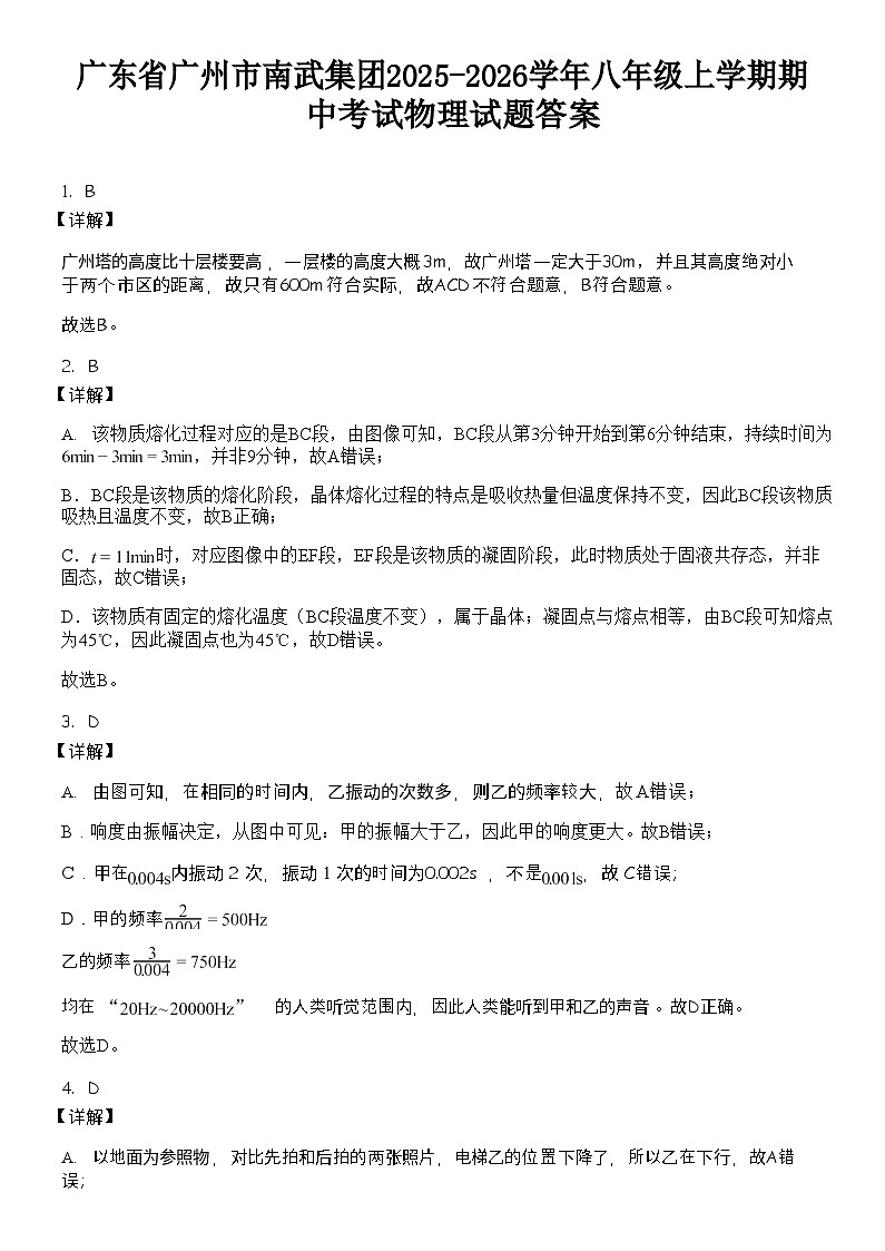 广东省广州市南武集团2025-2026学年八年级上学期期中考试物理试题（解析版）第1页