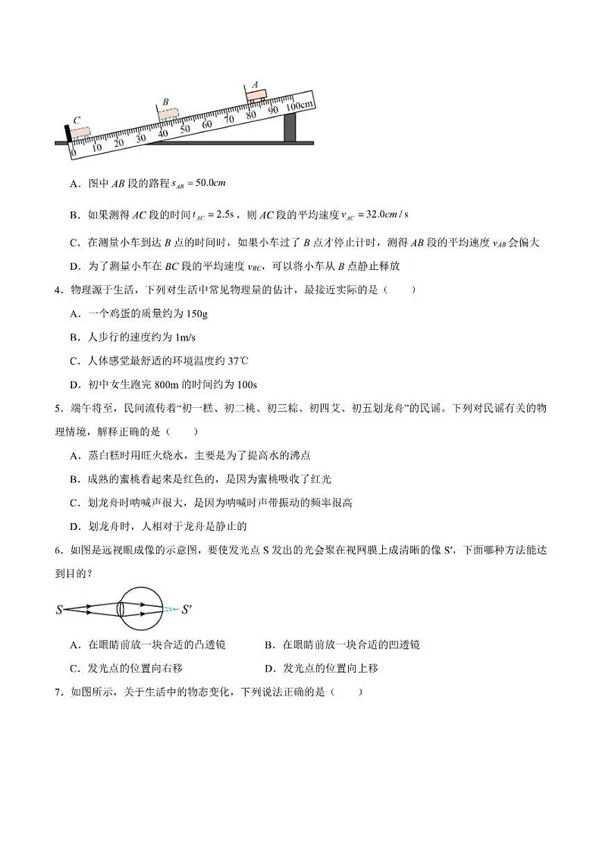 2025-2026学年四川省成都市成都外国语学校八年级上学期期末模拟考试物理试卷（含答案）第2页