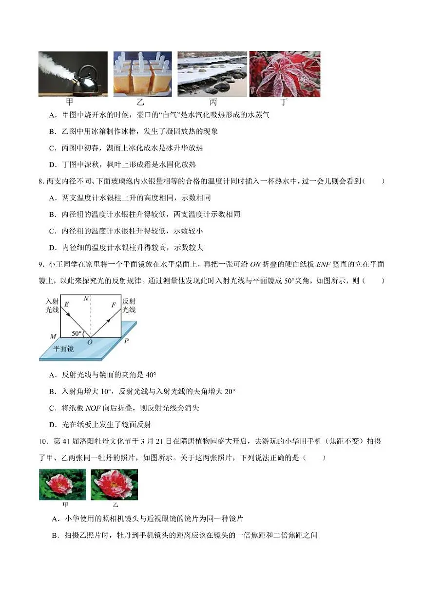 2025-2026学年四川省成都市成都外国语学校八年级上学期期末模拟考试物理试卷（含答案）第3页