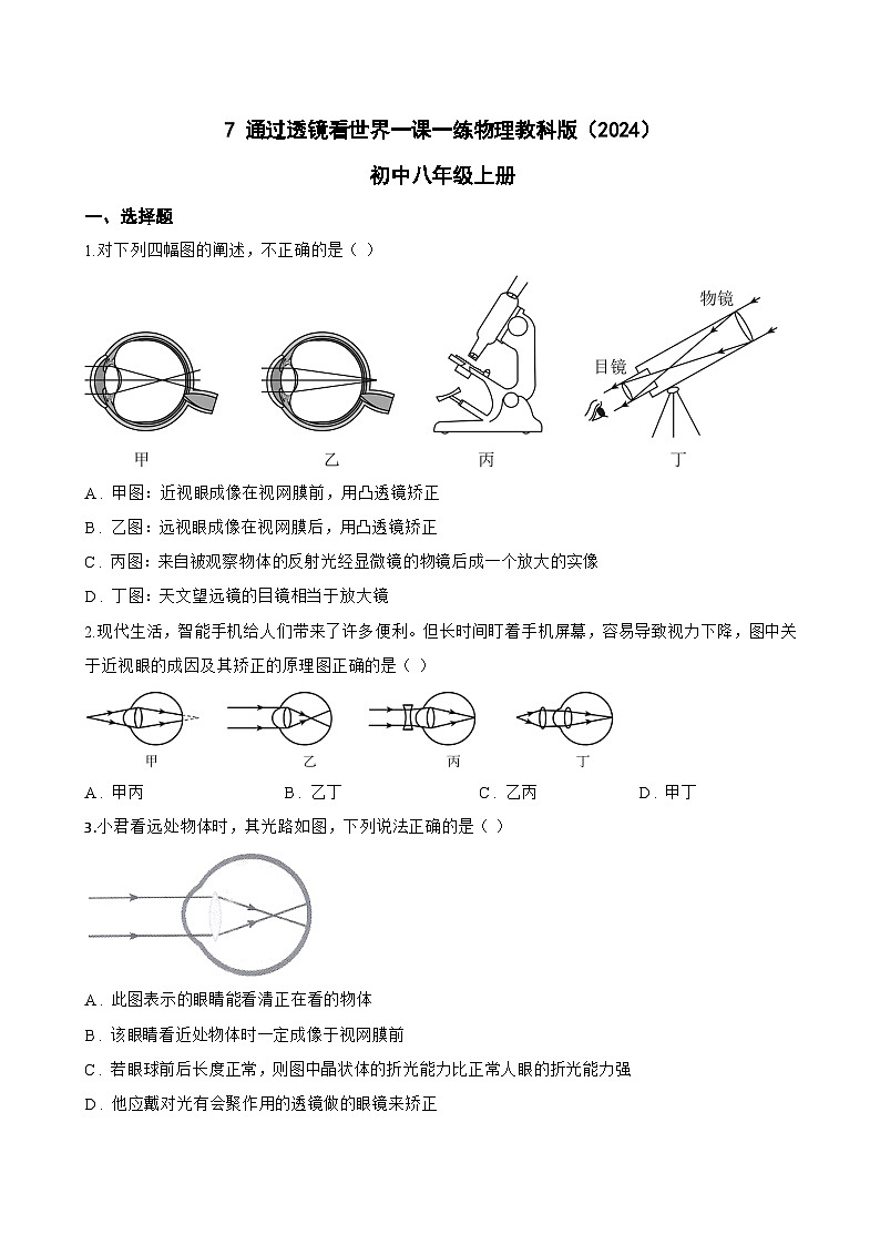 7 通过透镜看世界一课一练物理教科版（2024）初中八年级上册(无答案)第1页